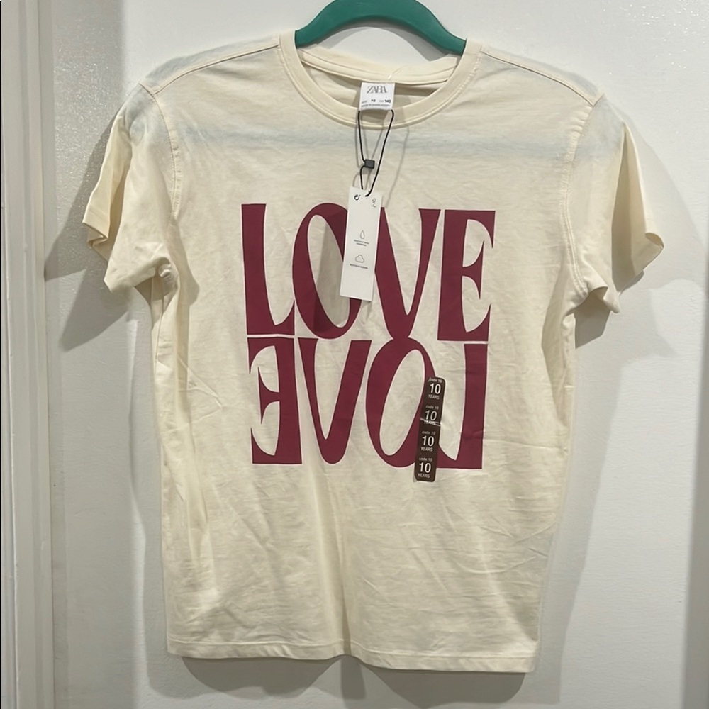 Zara Beige Tee with Burgundy Love Graphic